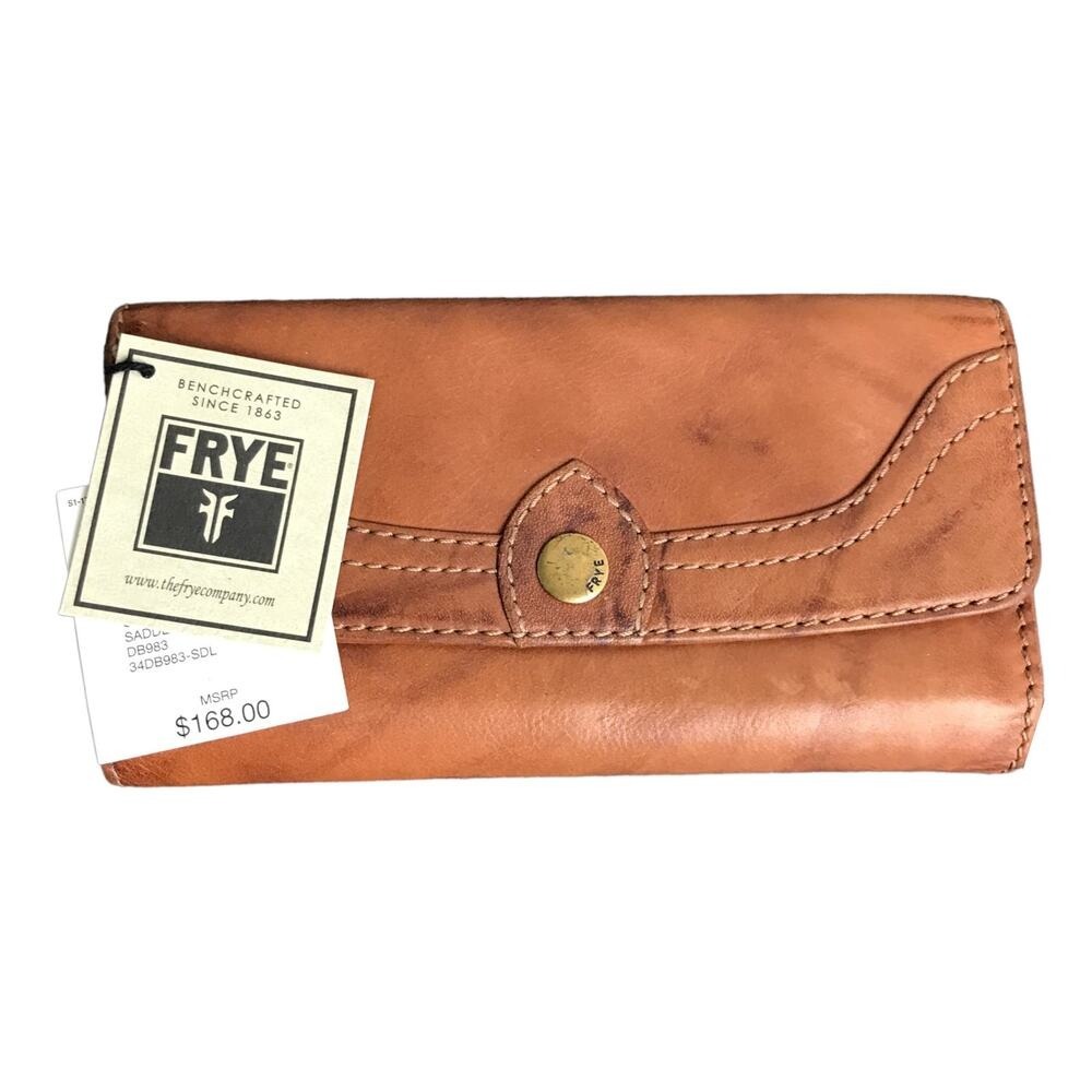 Frye Wallet Women Large Saddle Campus Leather Trifold Distressed 34DB983-SDL - Picture 2 of 9